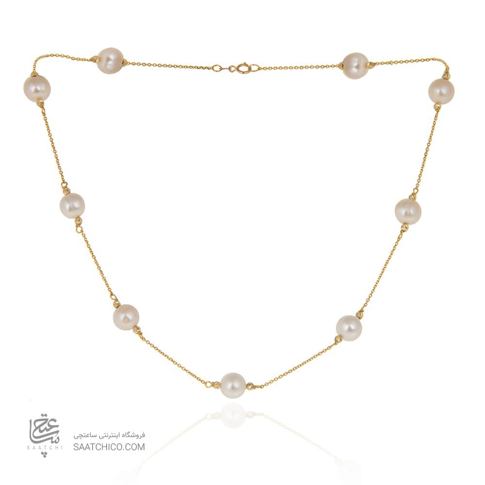 گردنبند طلا زنانه با مروارید و گوی کد XN132