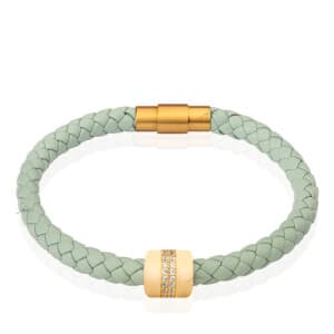 دستبند چرم با پلاک طلا طرح ولورا کد XB687