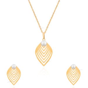 نیم ست طلا بدون زنجیر طرح برگ و مروارید کد XS255