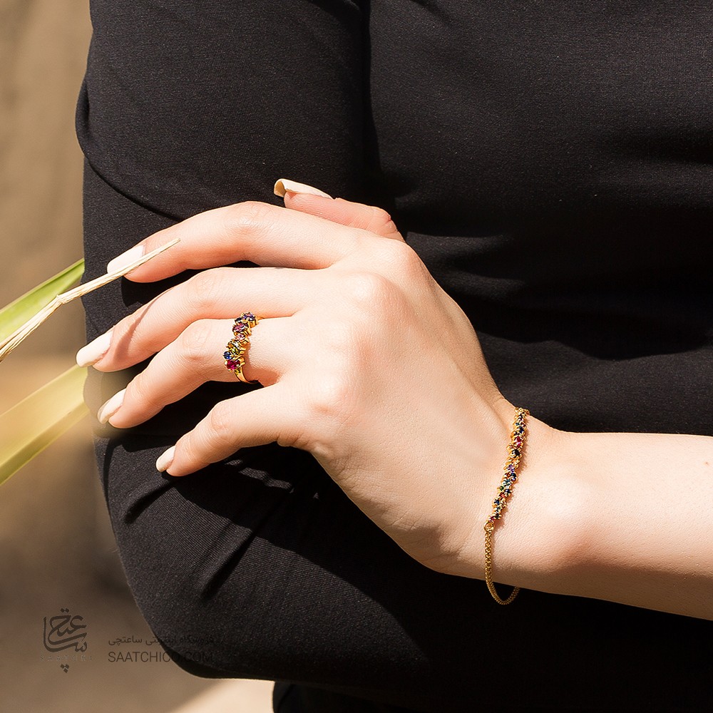 انگشتر طلا زنانه با نگین مولتی کالر