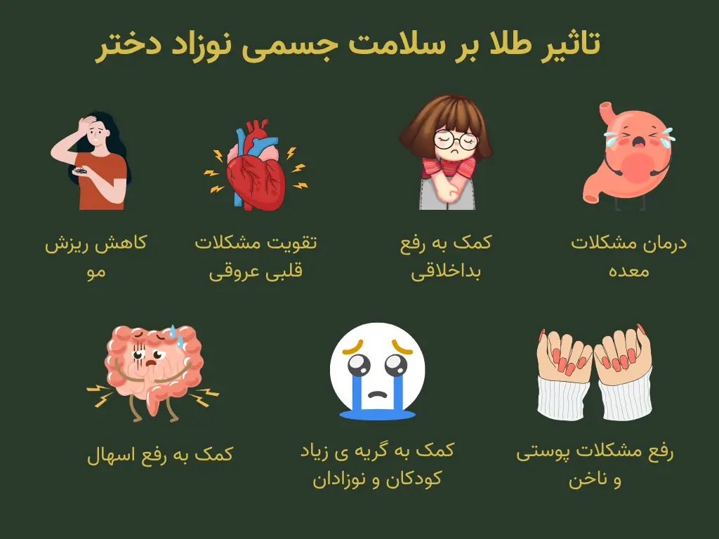 اینفوگرافی تاثیر طلا بر سلامت جسمانی کودک دختر