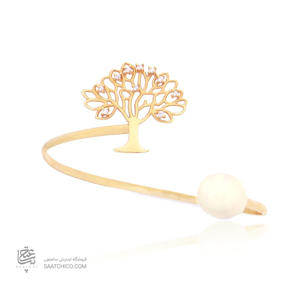 دستبند طلا زنانه طرح درخت زندگی با نگین و مروارید کد CB311