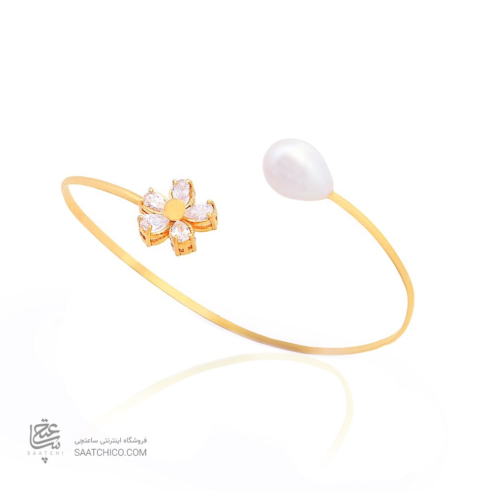 دستبند طلا زنانه طرح گل با نگین و مروارید کد cb317