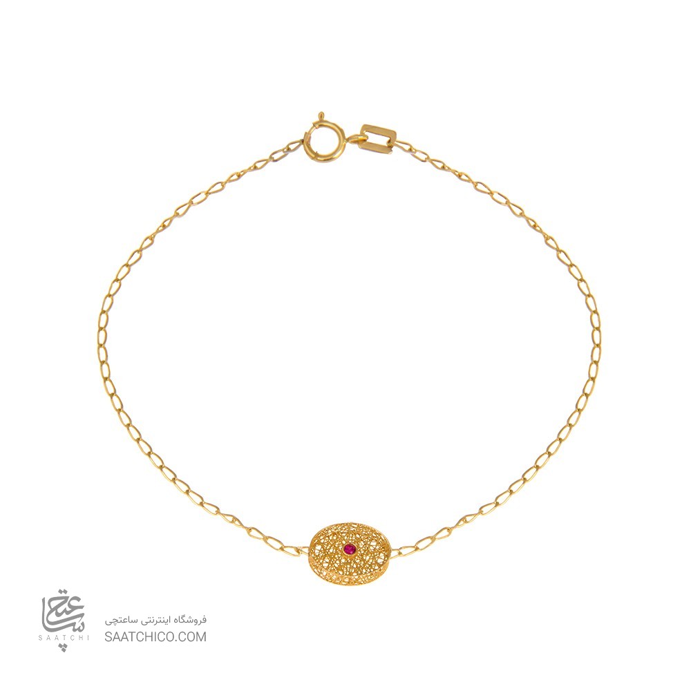 دستبند طلا زنانه طرح بیضی با نگین رنگی کد CB330