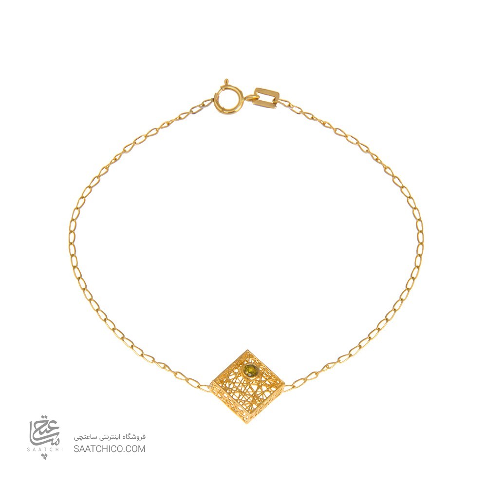 دستبند طلا زنانه طرح لوزی با نگین رنگی کد CB334