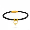 دستبند چرم و طلا زنانه با آویز حلقه با نگین کد xb868