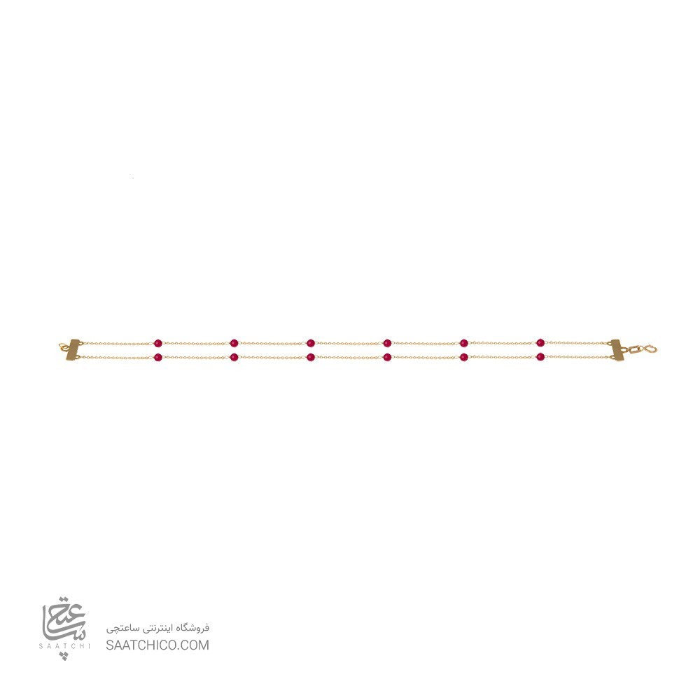 دستبند طلا دو رج زنجیر با سنگ گارنت ریز کد XB919