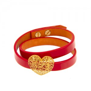 دستبند چرم با پلاک طلا طرح قلب فیوژن کد XB939