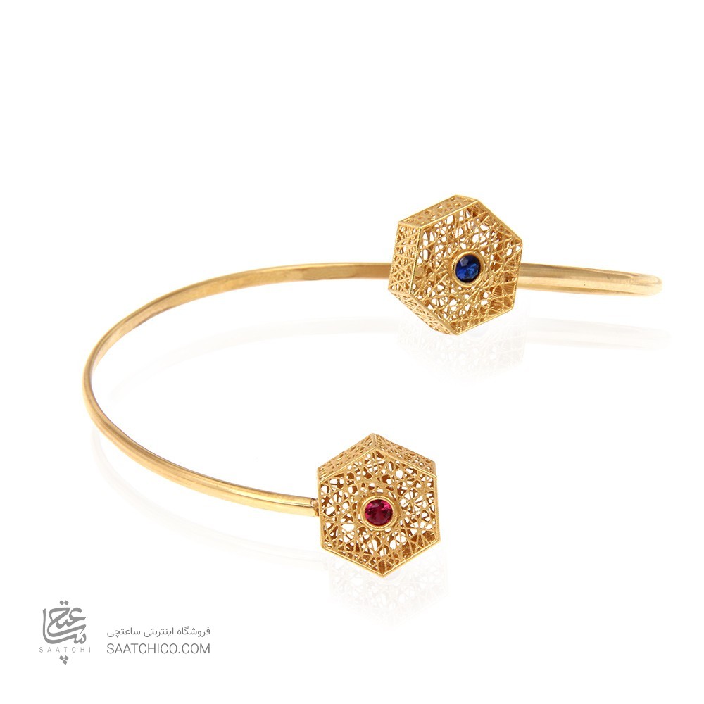 دستبند طلا زنانه طرح فیوژن شش ضلعی با نگین کد cb347