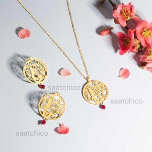 نیم ست طلا زنانه طرح اسلیمی گل و مرغ کد XS222