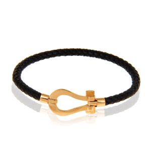 دستبند چرم زنانه با پلاک طلا طرح فرد کد XB968