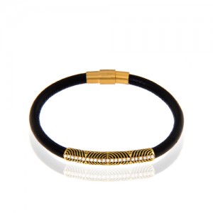 دستبند چرم زنانه با پلاک طلا طرح لوله ای کد XB970