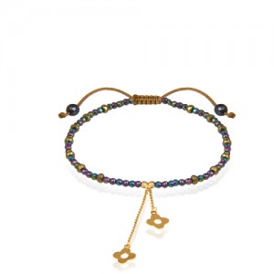 دستبند سنگ با آویز طلا طرح گل لویی ویتون کد XB972