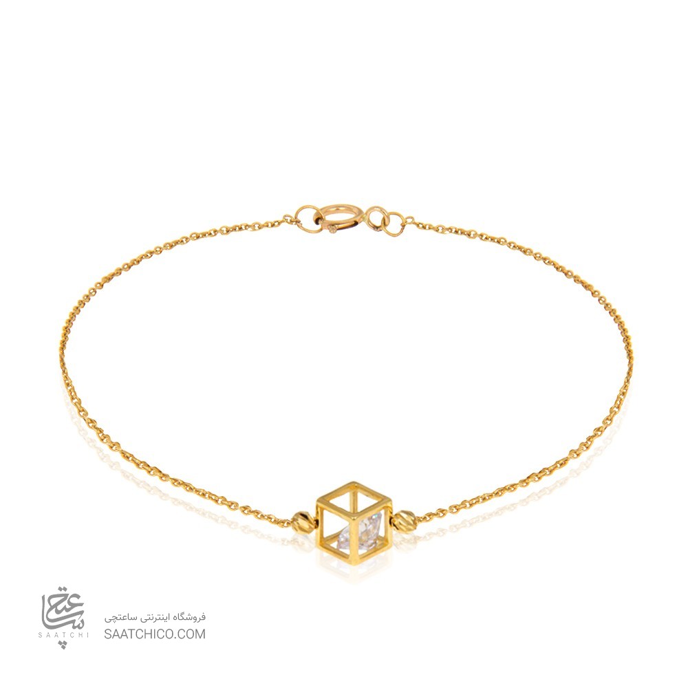 دستبند طلا زنانه طرح مکعب با کریستال (سایز بزرگ) کد CB366
