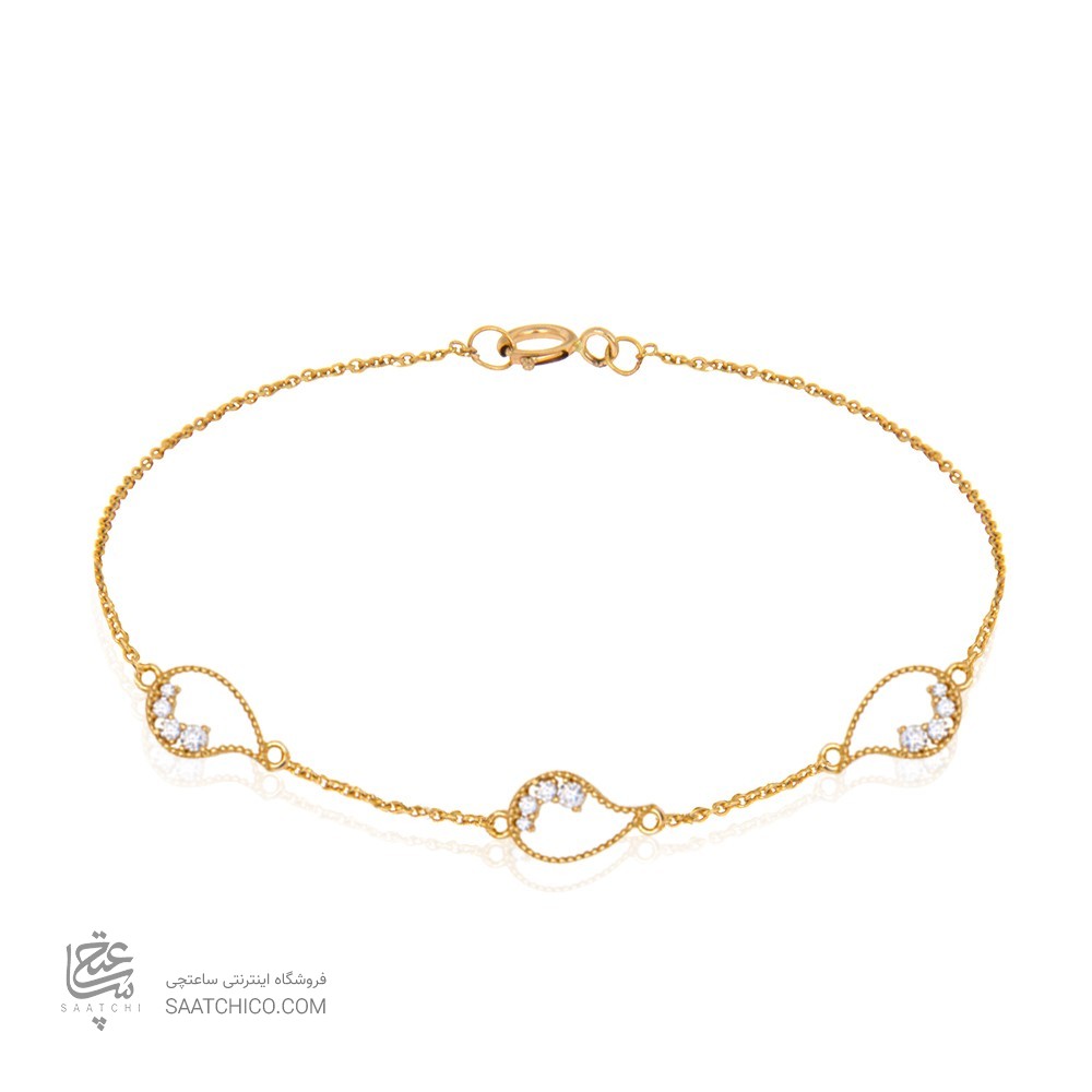 دستبند طلا زنانه طرح بته جقه با نگین کد cb322