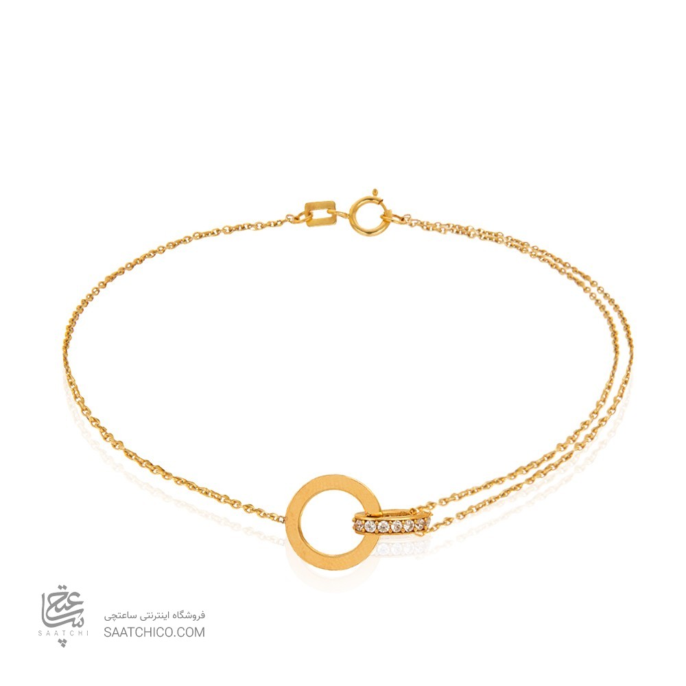 دستبند طلا طرح دایره و حلقه نگیندار کد CB388