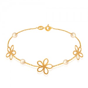 دستبند طلا زنانه طرح گل با مروارید کد XB844