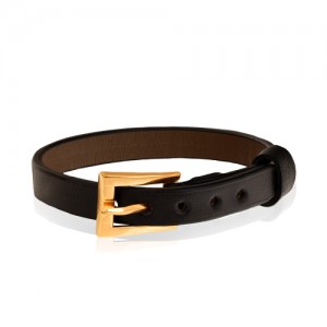 دستبند چرم طبیعی با پلاک طلا طرح سگک کد XB825