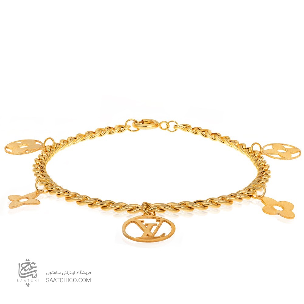 دستبند طلا با زنجیر کارتیر و پلا های طرح لویی ویتون کد CB426