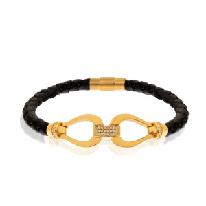 دستبند چرم زنانه با پلاک طلا کد XB812