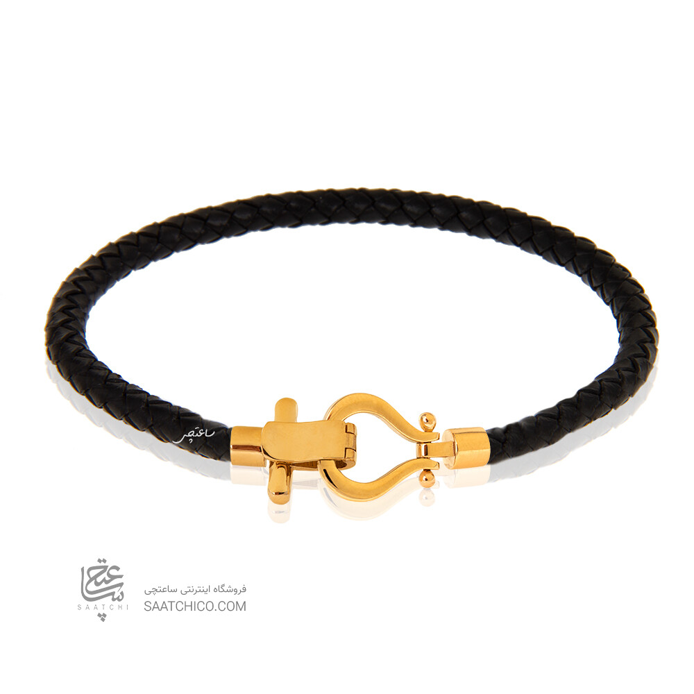 دستبند چرم زنانه با پلاک طلا کد XB815