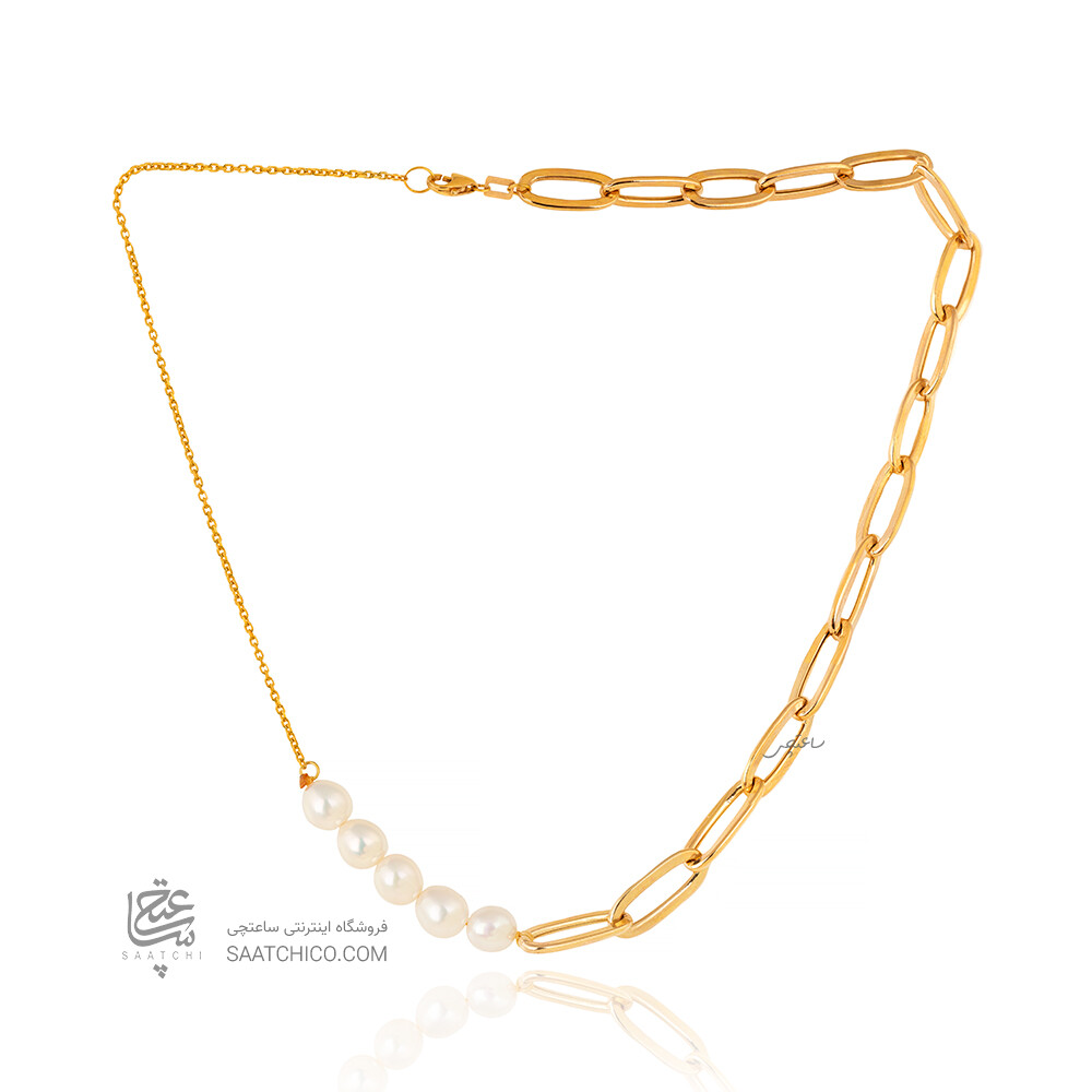 گردنبند طلا طرح زنجیر کارتیه  با مروارید کد XN417