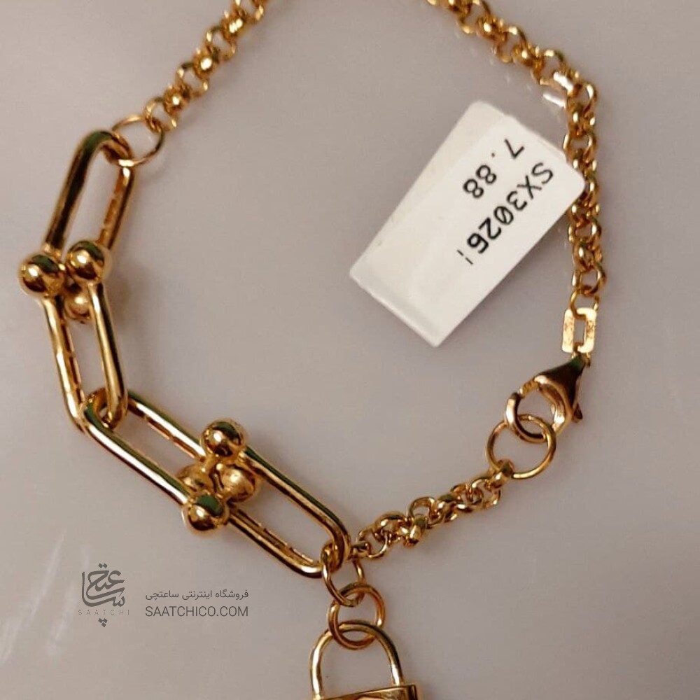 دستبند طلا با زنجیر تیفانی و آویز قفل تیفانی کد CB701