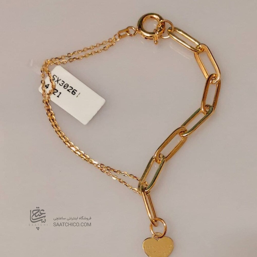 دستبند طلا طرح زنجیر هرمس با آویز قلب تیفانی کد CB702