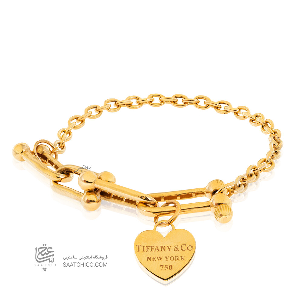 دستبند طلا طرح زنجیر تیفانی با آویز قلب تیفانی کد CB491