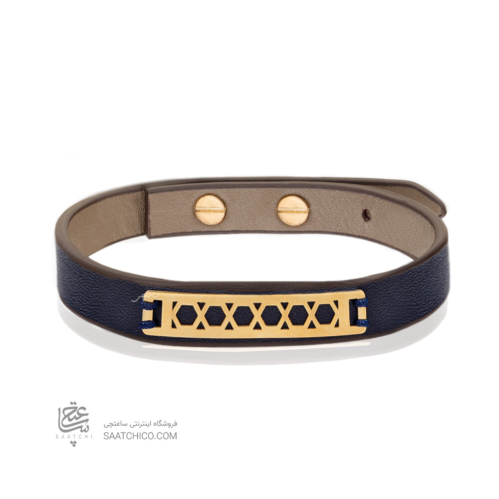 دستبند چرم مردانه با پلاک طلا کد MB158