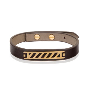 دستبند چرم مردانه با پلاک طلا کد MB163