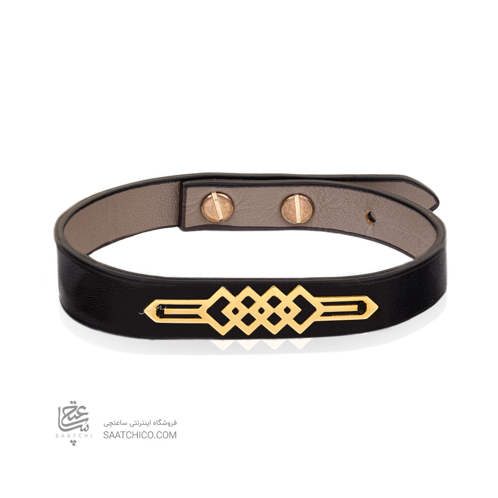 دستبند چرم مردانه با پلاک طلا کد MB167