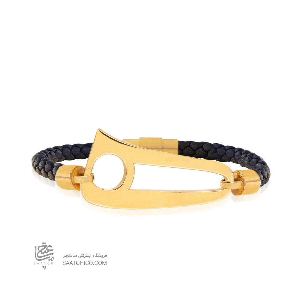 دستبند چرم زنانه با پلاک طلا طرح نیمانی کد XB608