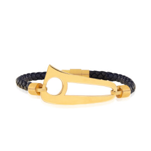 دستبند چرم زنانه با پلاک طلا طرح نیمانی کد XB608