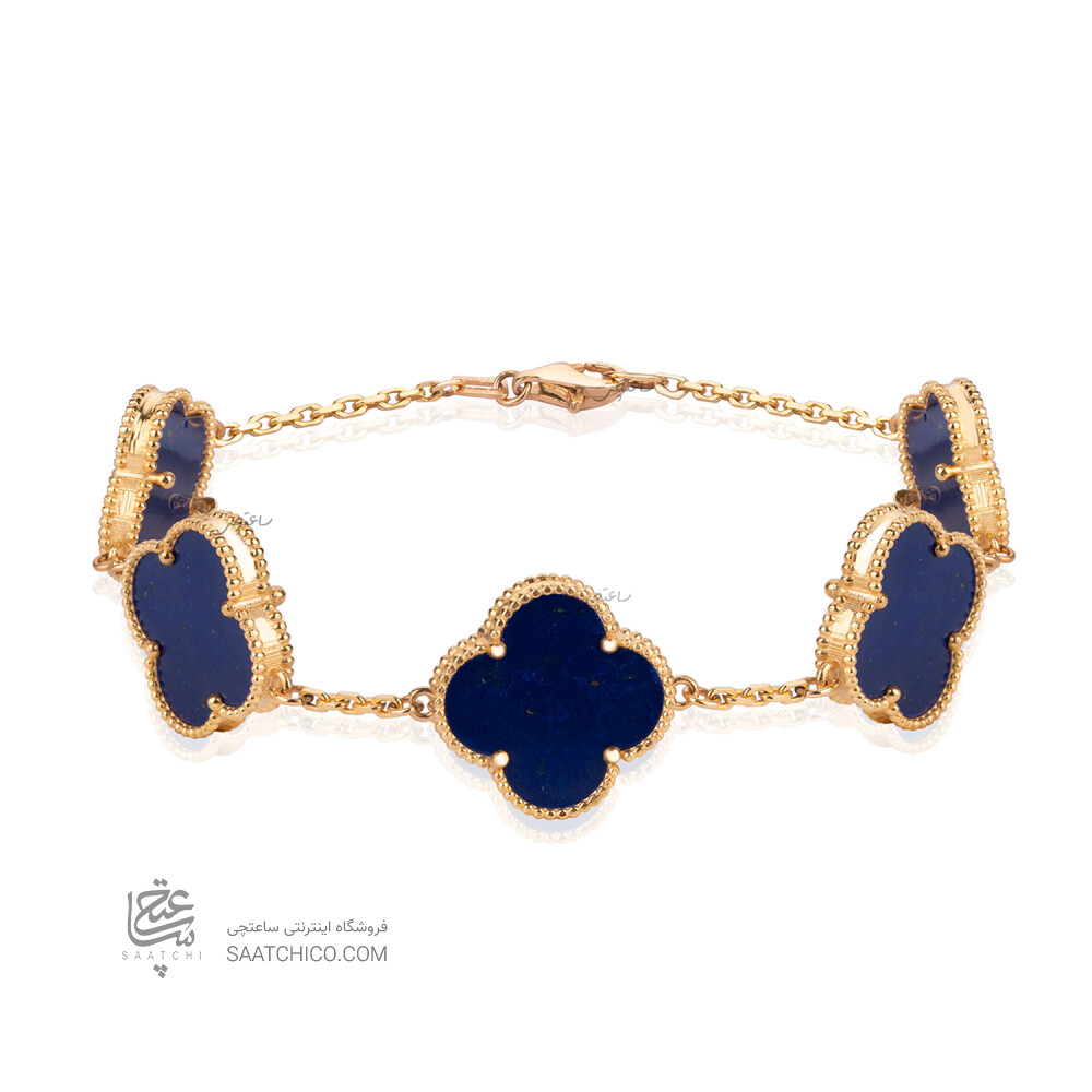 دستبند طلا طرح ونکلیف با سنگ لاجورد کد XB613