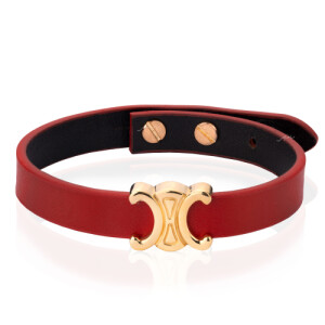 دستبند چرم زنانه با پلاک طلا کد XB616