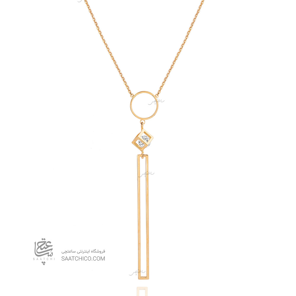 گردنبند طلا طرح هندسی با مکعب و کریستال کد CN568