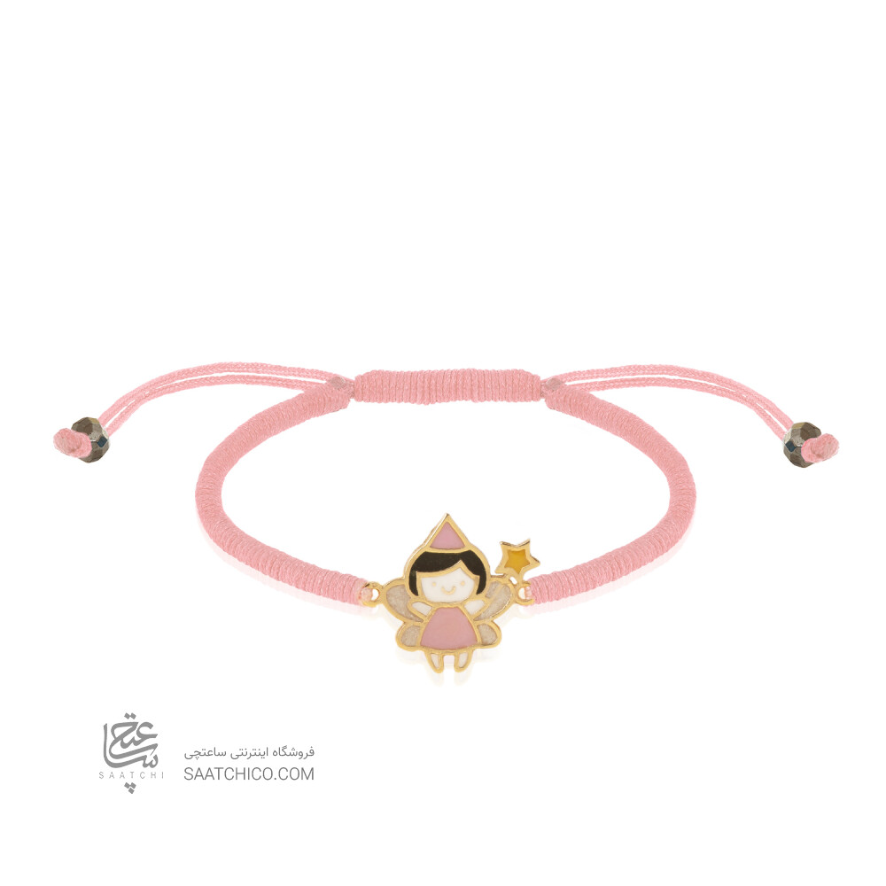 دستبند بافت کودک با پلاک طلا طرح فرشته دختر کد KB417
