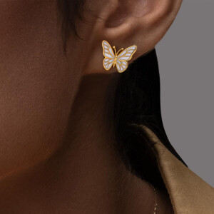 گوشواره طلا طرح پروانه میناکاری کد CE535