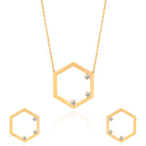 نیم ست طلا از کالکشن آژین طرح شش ضلعی کد CS385