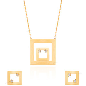 نیم ست طلا از کالکشن آژین طرح مربع کد CS386