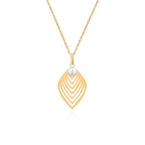 آویز طلا بدون زنجیر طرح برگ و مروارید کد XP261