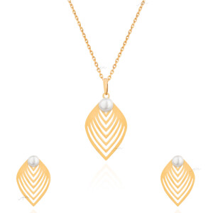 نیم ست طلا بدون زنجیر طرح برگ و مروارید کد XS255