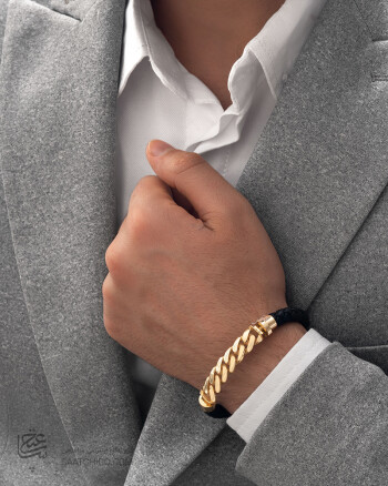 دستبند چرم مردانه با پلاک زنجیر کارتیه